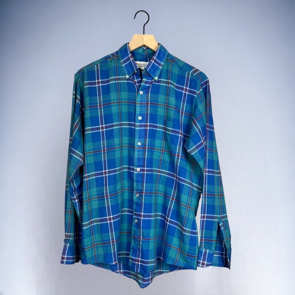 Weekender Plaid by Bud Berma VTG Long Sleeve Blue & Green Button Down Shirt Sz M